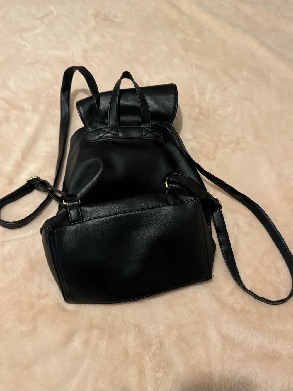 Black Women's Everyday Backpack Purse - Minimal Leather Tote